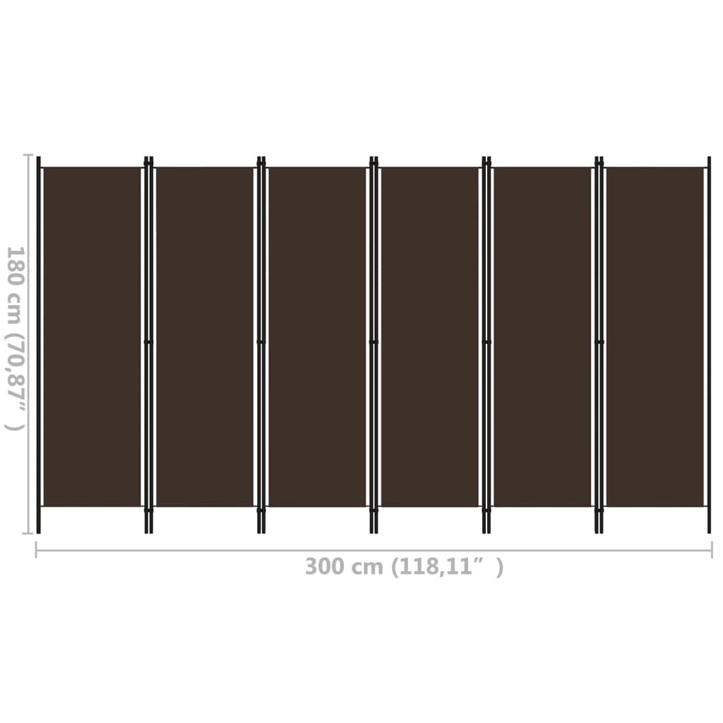 Sobna pregrada sa 6 panela smeđa 300 x 180 cm