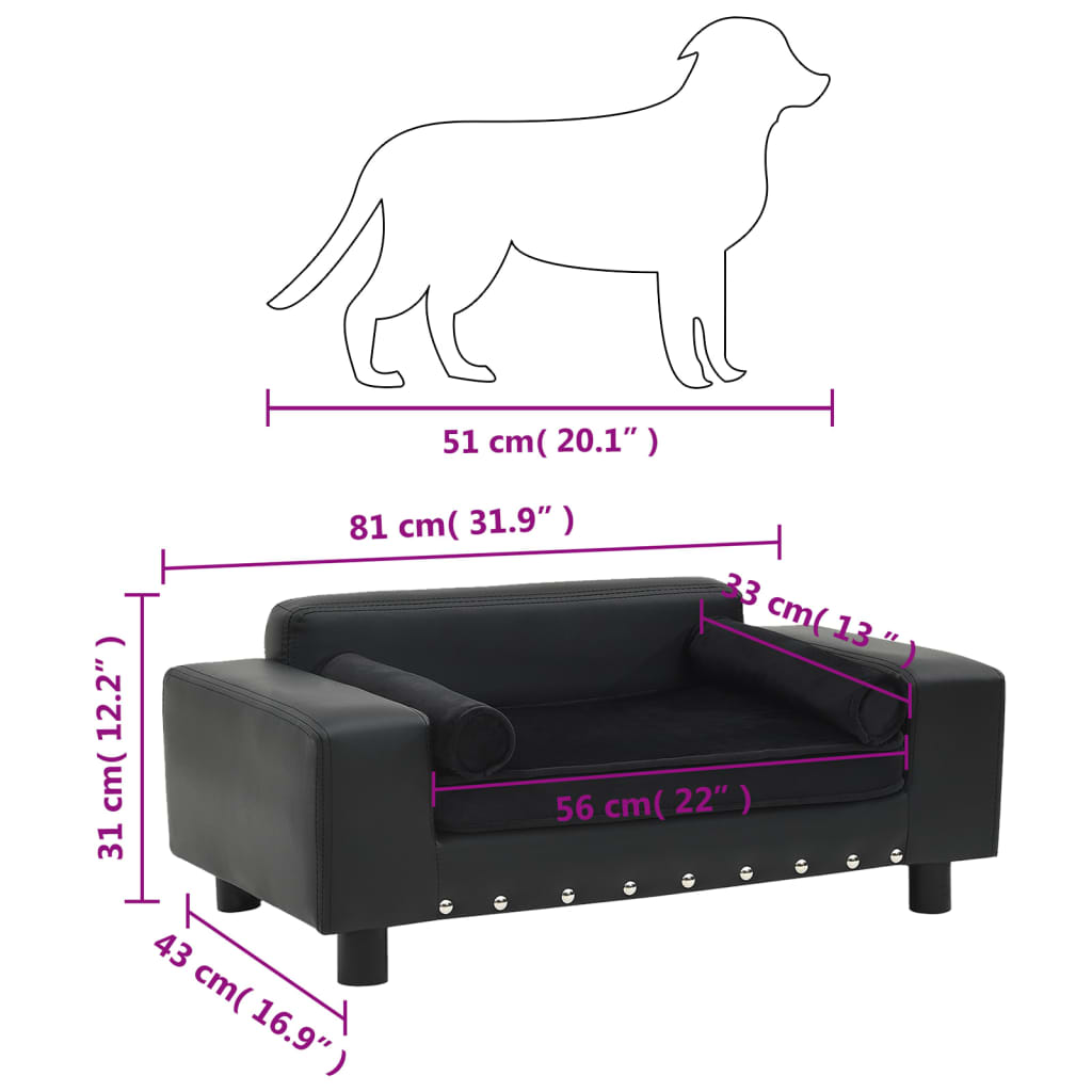 Sofa za pse crna 81 x 43 x 31 cm od pliša i umjetne kože