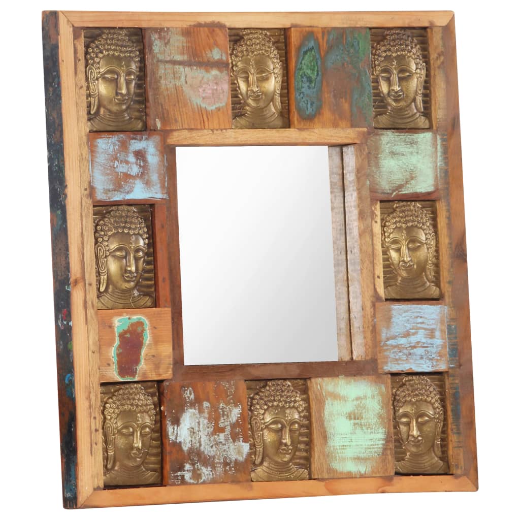 Ogledalo s likom Buddhe 50 x 50 cm od masivnog obnovljenog drva