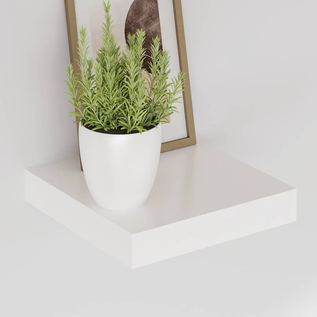 Plutajuće zidne police 2 kom sjajne bijele 23x23,5x3,8 cm MDF