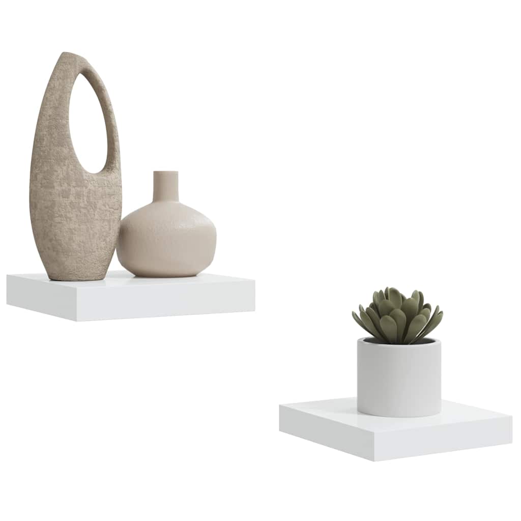 Plutajuće zidne police 2 kom sjajne bijele 23x23,5x3,8 cm MDF