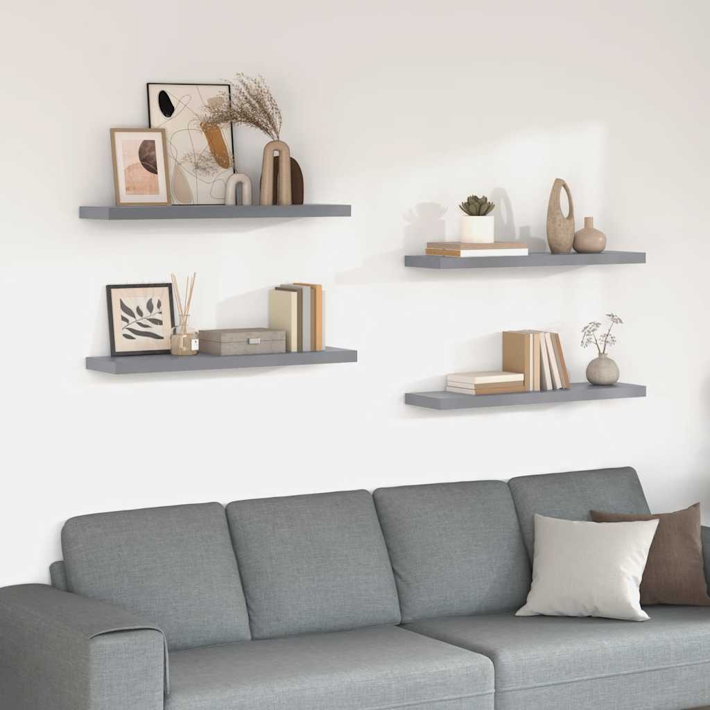 Plutajuće zidne police 4 kom sive 90 x 23,5 x 3,8 cm MDF