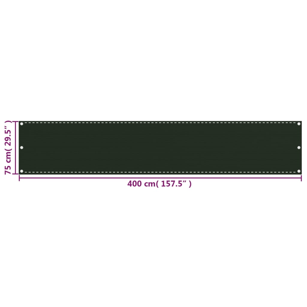 Balkonski zastor tamnozeleni 75 x 400 cm HDPE