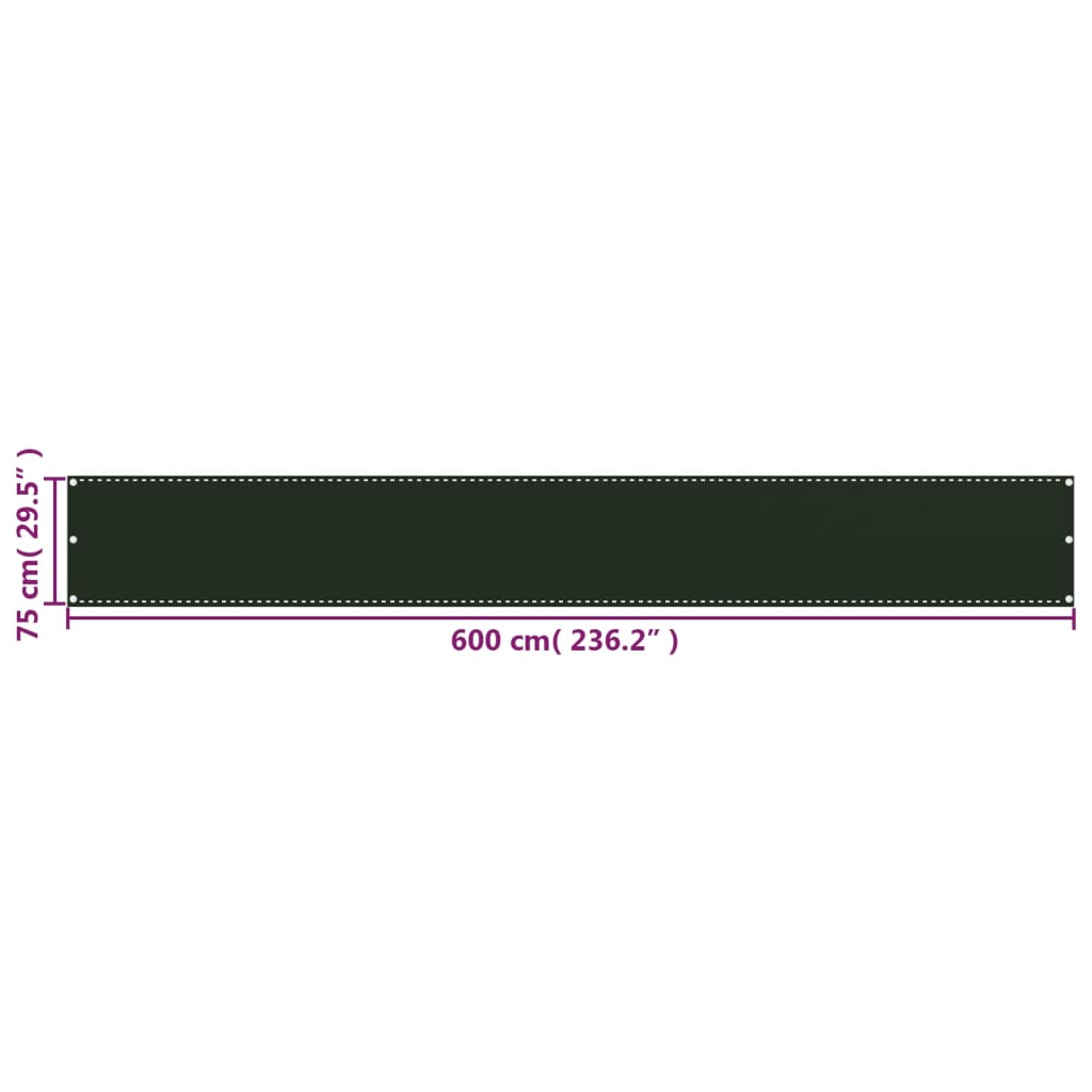 Balkonski zastor tamnozeleni 75 x 600 cm HDPE