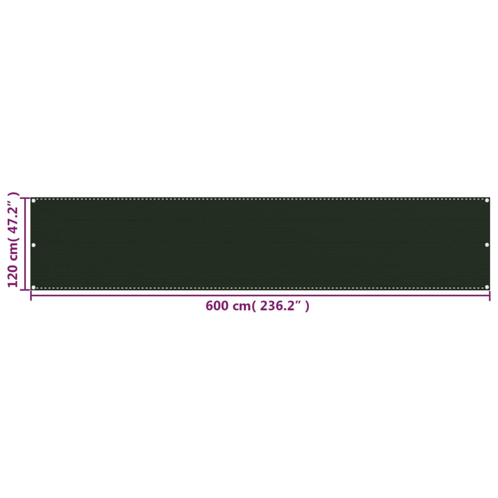 Balkonski zastor tamnozeleni 120 x 600 cm HDPE