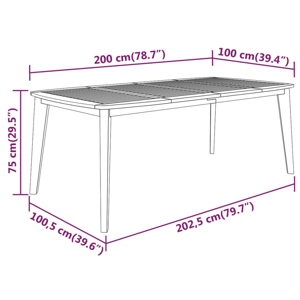 Vrtni stol 200 x 100 x 75 cm od masivnog bagremovog drva
