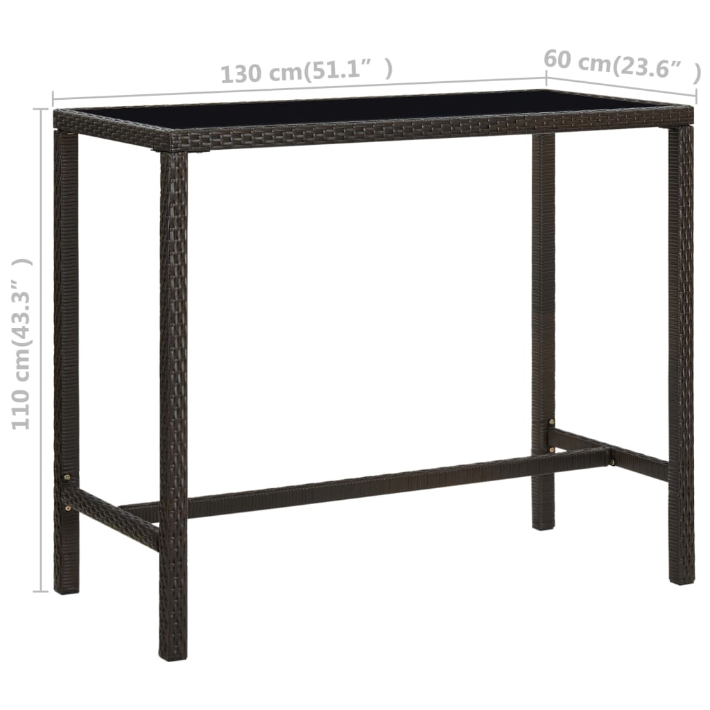 Vrtni barski stol smeđi 130 x 60 x 110 cm od poliratana i stakla