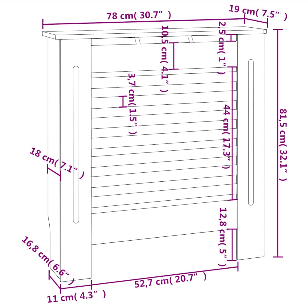 Pokrov za radijator sivi MDF 78 cm