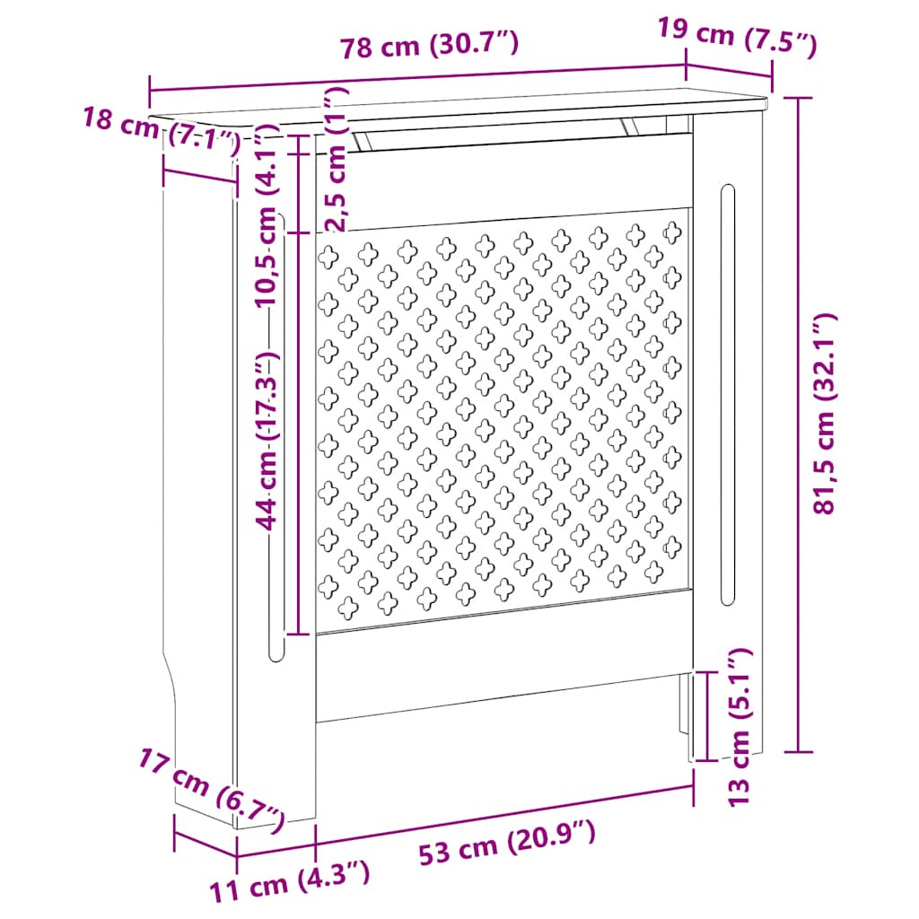 Pokrov za radijator sivi MDF 78 cm