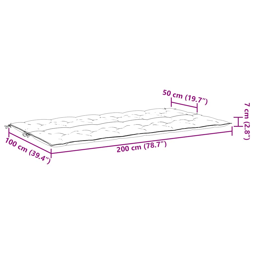 Jastuk za vrtnu klupu krem bijeli 200x(50+50)x7 cm od tkanine