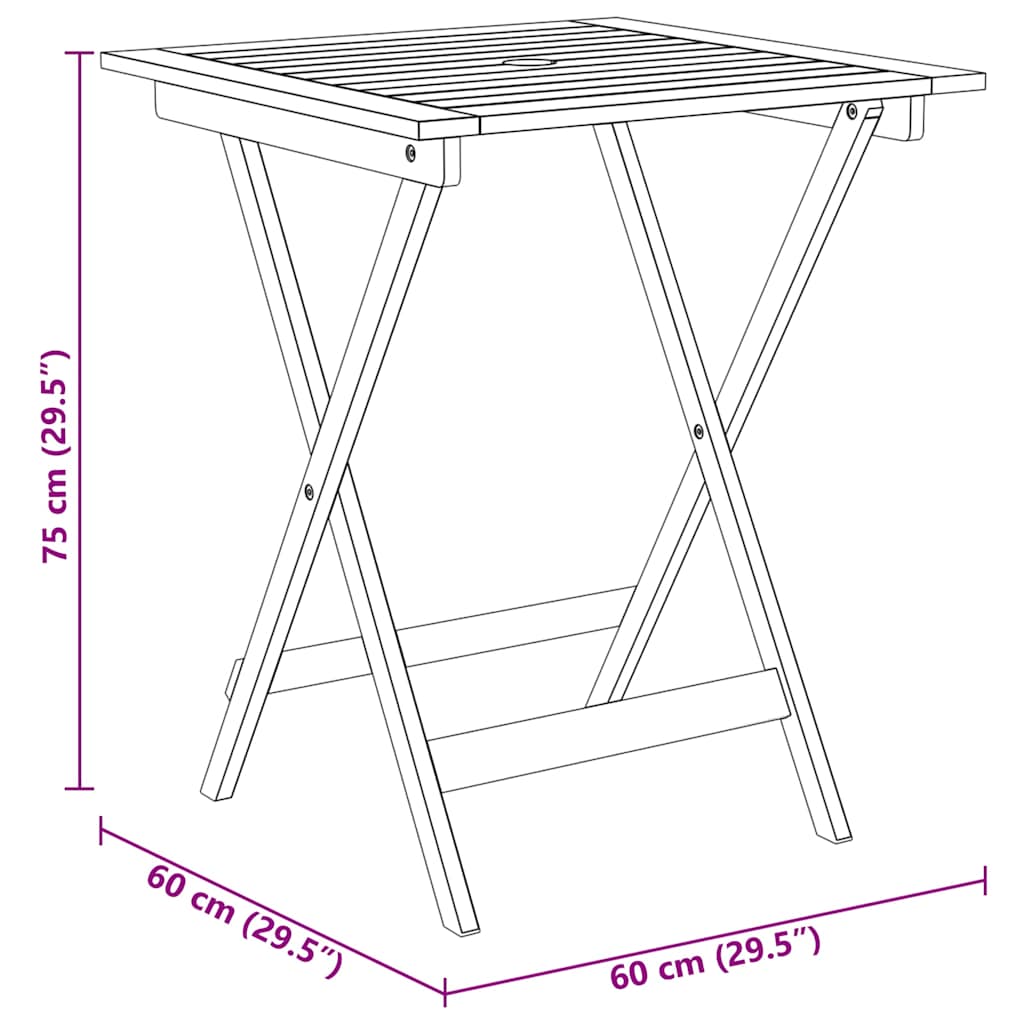 3-dijelni sklopivi vrtni blagovaonski set masivno drvo bagrema Smeđa 60 cm