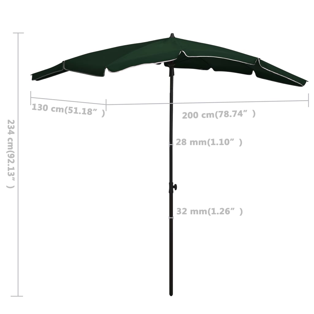 Vrtni suncobran sa stupom 200 x 130 cm zeleni