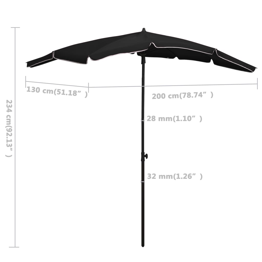 Vrtni suncobran sa stupom 200 x 130 cm crni