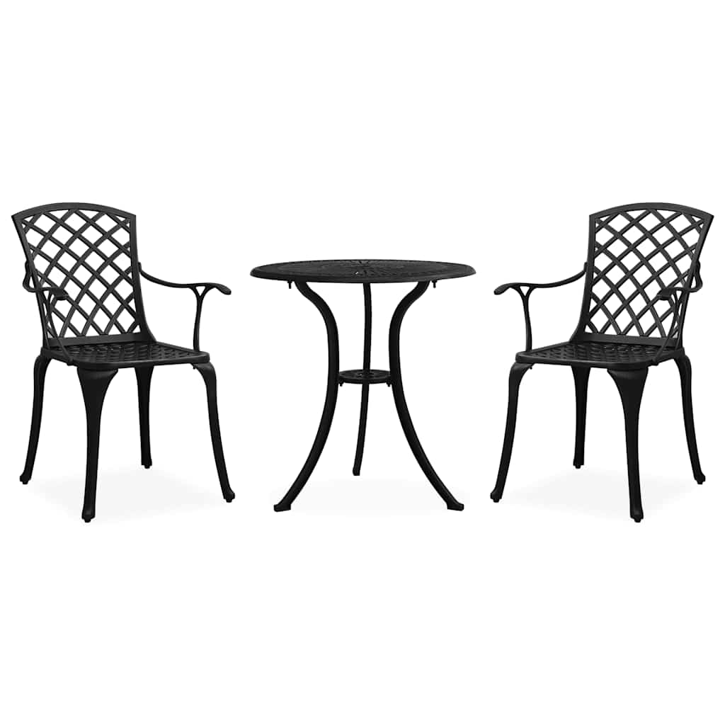 3-dijelni bistro set od lijevanog aluminija crni Crna