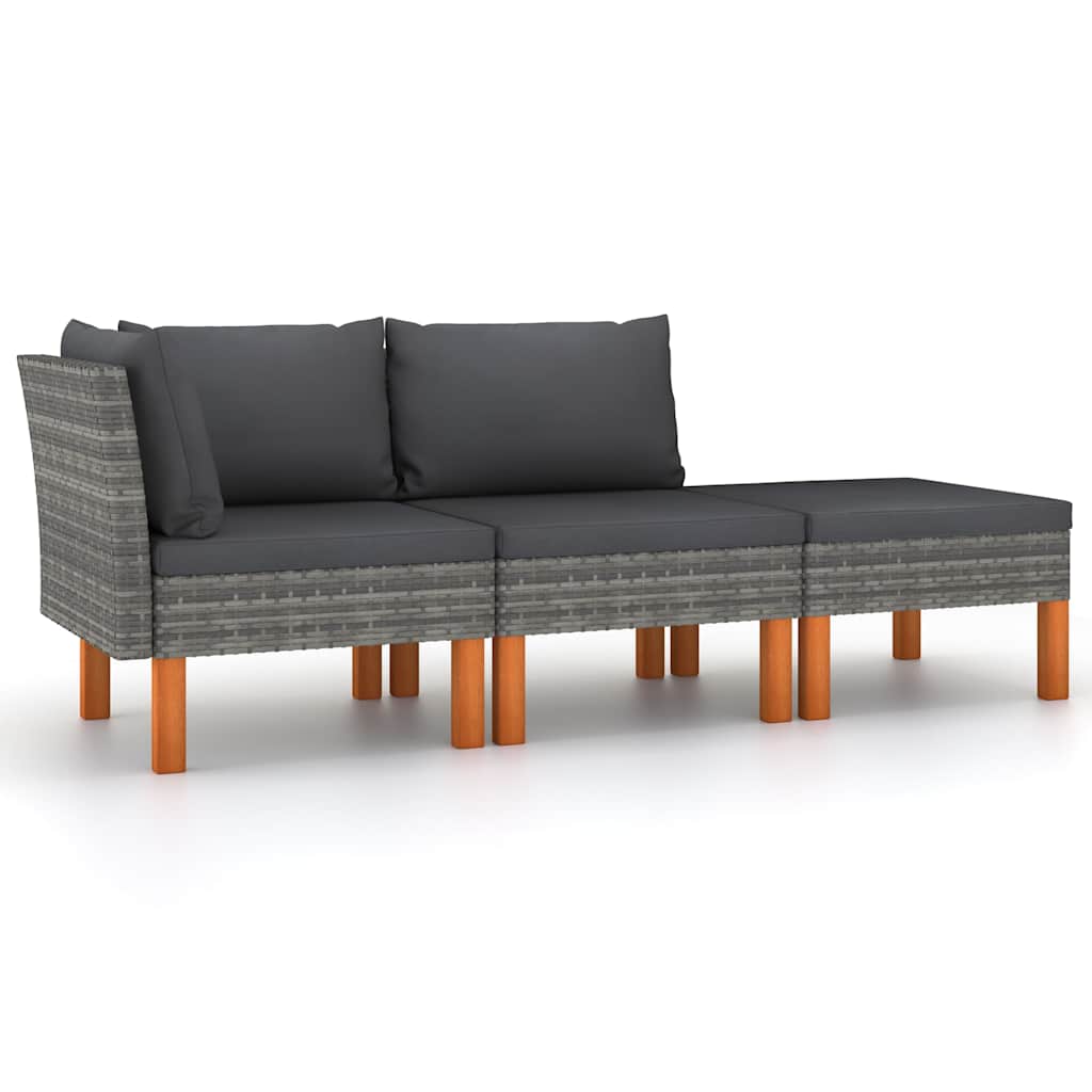 3-dijelna vrtna garnitura od poliratana i drva eukaliptusa Siva