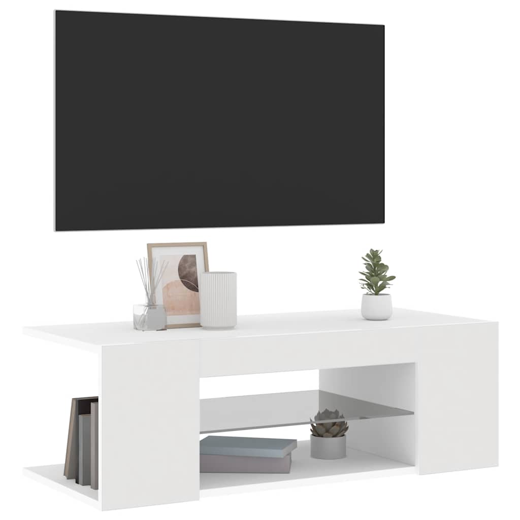 TV ormarić s LED svjetlima bijeli 90 x 39 x 30 cm