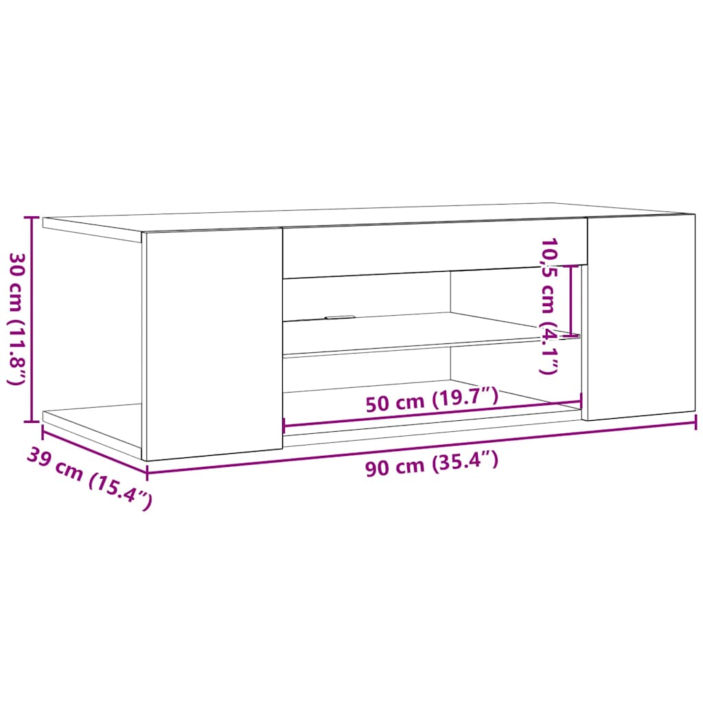 TV ormarić s LED svjetlima bijeli 90 x 39 x 30 cm