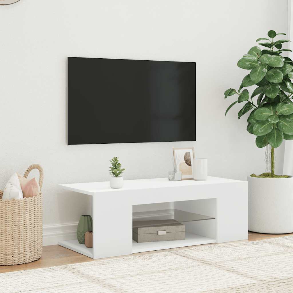 TV ormarić s LED svjetlima bijeli 90 x 39 x 30 cm
