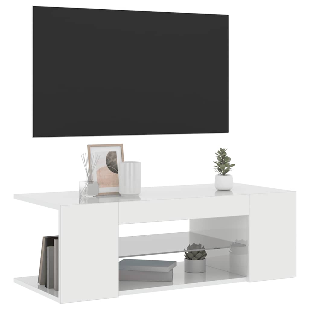 TV ormarić s LED svjetlima visoki sjaj bijeli 90 x 39 x 30 cm
