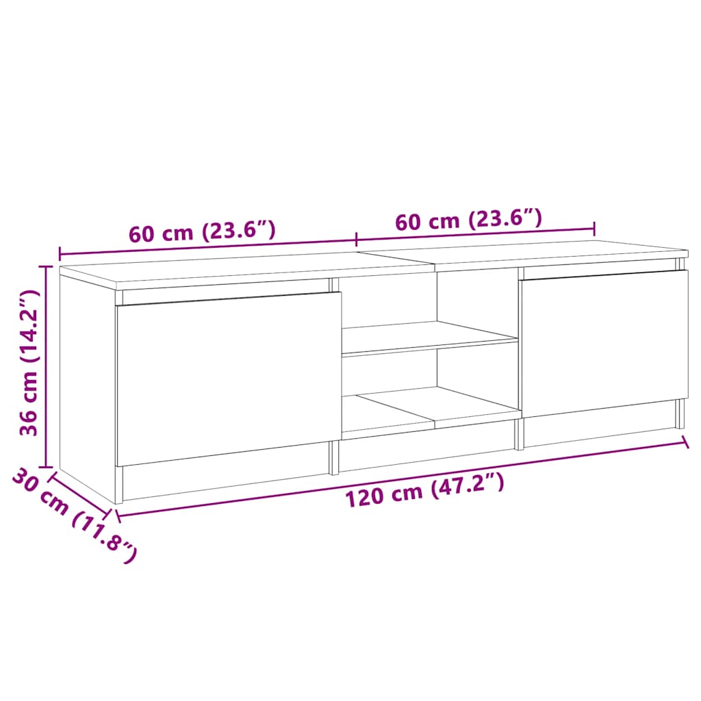 TV ormarić s LED svjetlima bijeli 120 x 30 x 36 cm