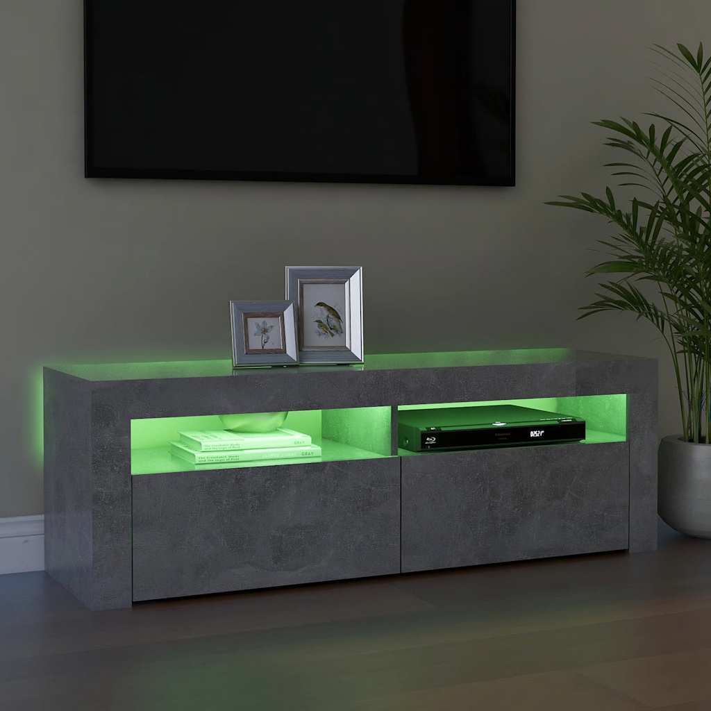 TV ormarić s LED svjetlima siva boja betona 120 x 35 x 40 cm