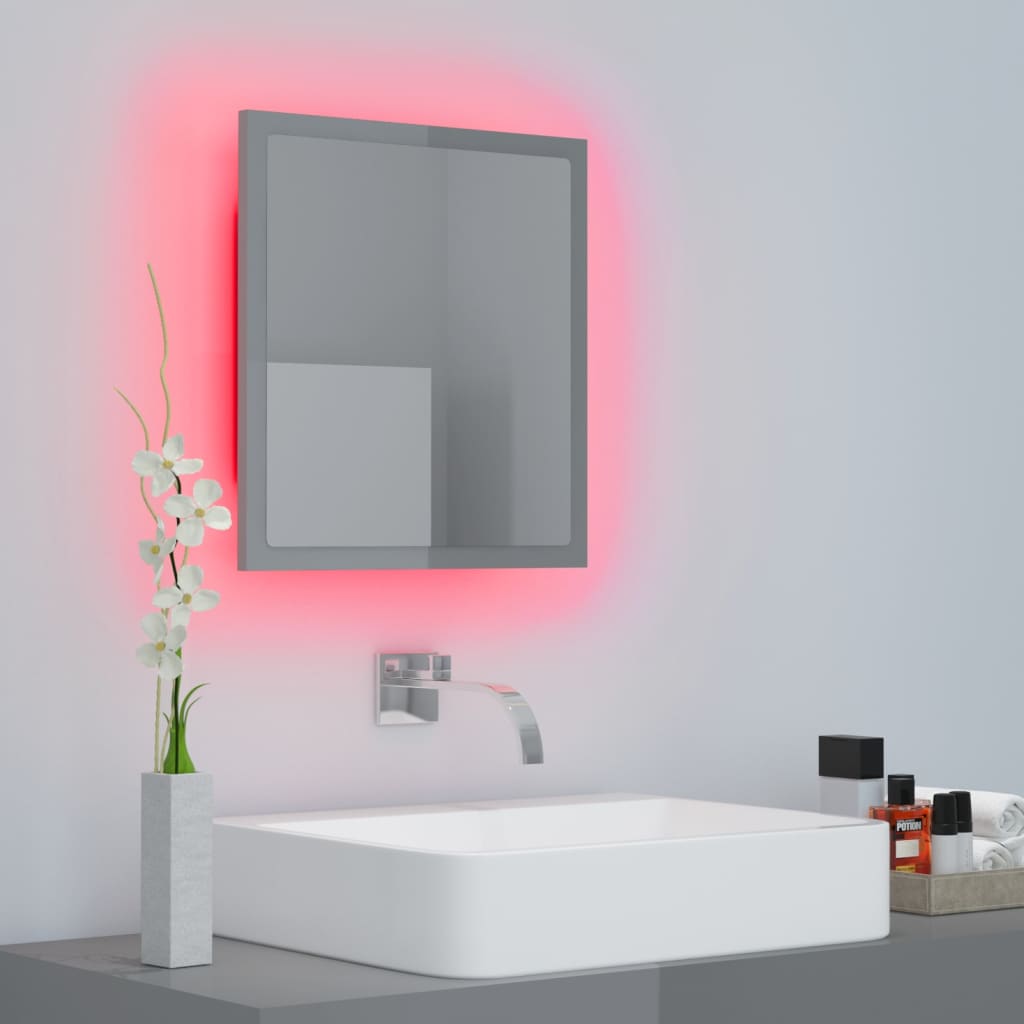LED kupaonsko ogledalo visoki sjaj sivo 40x8,5x37 cm akrilno