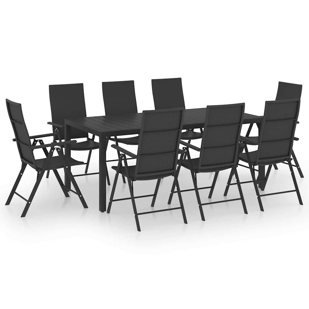 9-dijelni vrtni blagovaonski set crni Crna