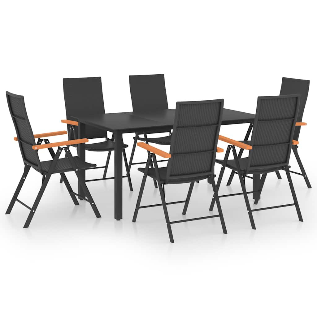 7-dijelni vrtni blagovaonski set crno-smeđi Crna Dužina stola 150 cm