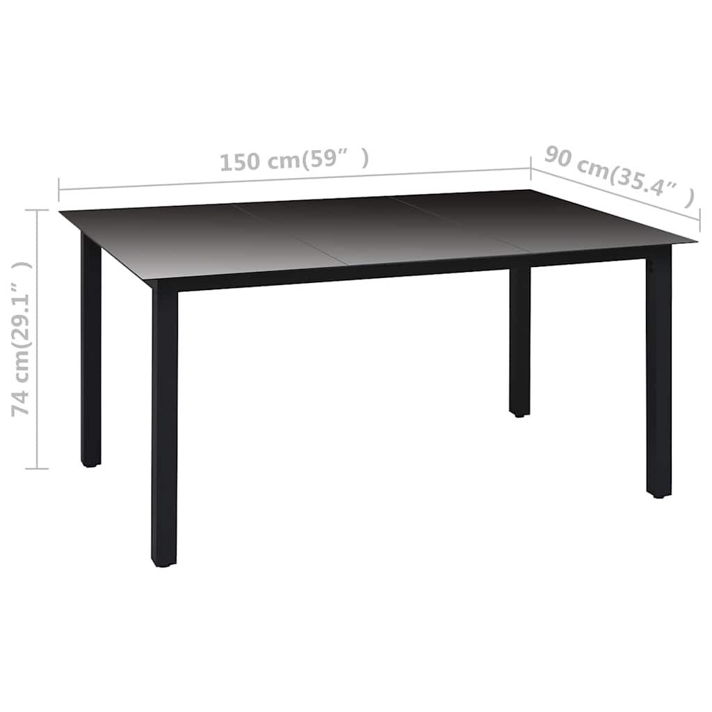 7-dijelni vrtni blagovaonski set crno-smeđi Crna Dužina stola 150 cm