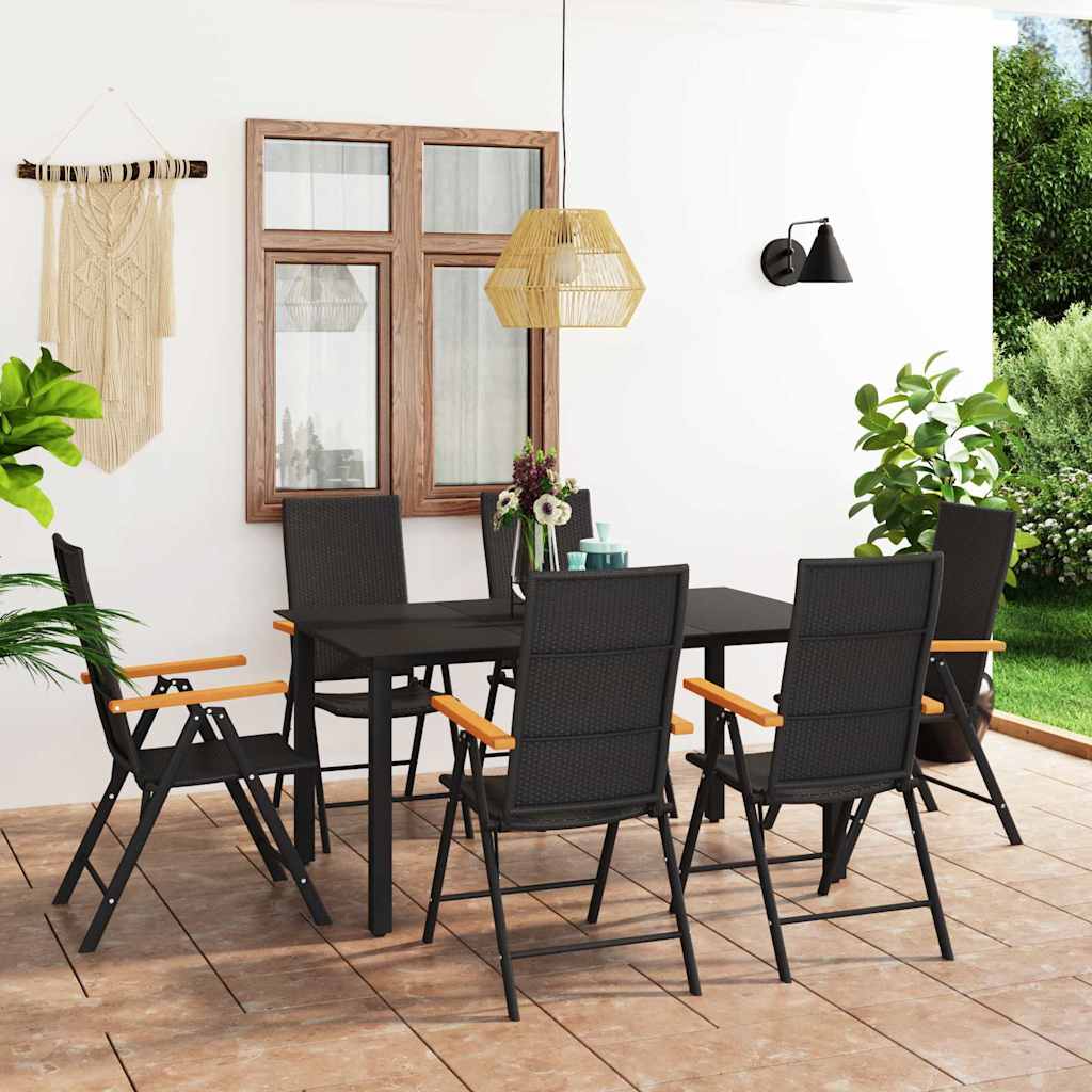 7-dijelni vrtni blagovaonski set crno-smeđi Crna Dužina stola 150 cm