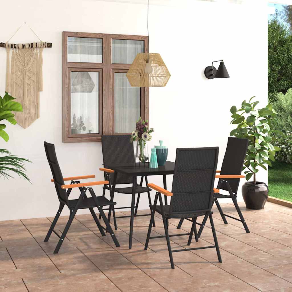 5-dijelni vrtni blagovaonski set crno-smeđi Crna Dužina stola 150 cm