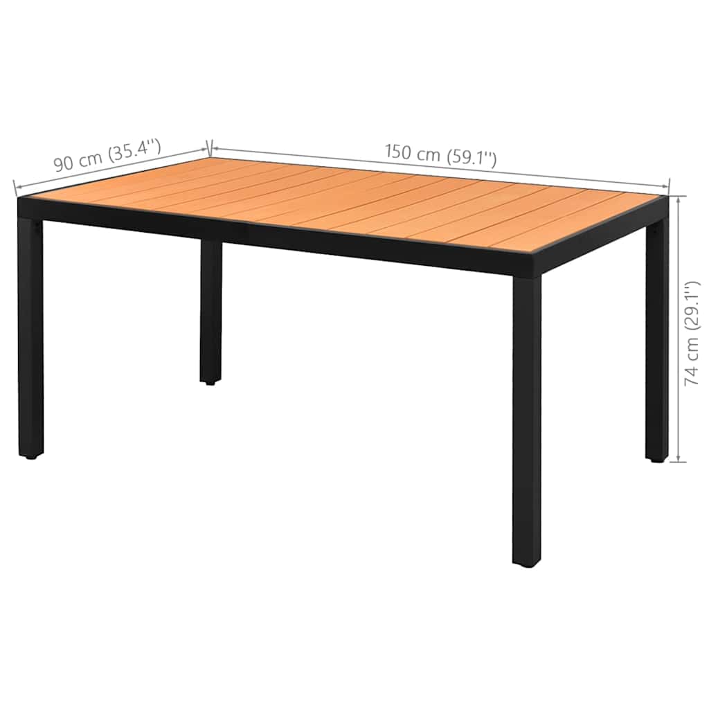 5-dijelni vrtni blagovaonski set od PVC ratana crno-smeđi Crna Dužina stola 150 cm