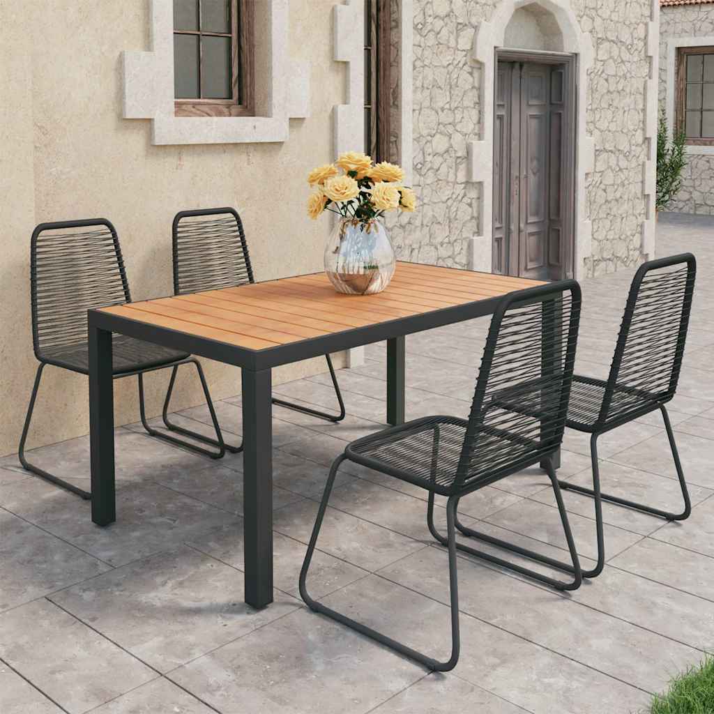 5-dijelni vrtni blagovaonski set od PVC ratana crno-smeđi Crna Dužina stola 150 cm