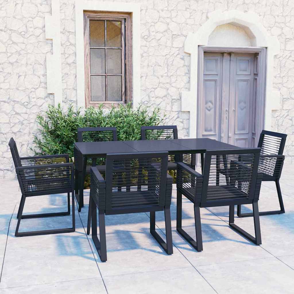 7-dijelni vrtni blagovaonski set od PVC ratana crni Crna Dužina stola 150 cm