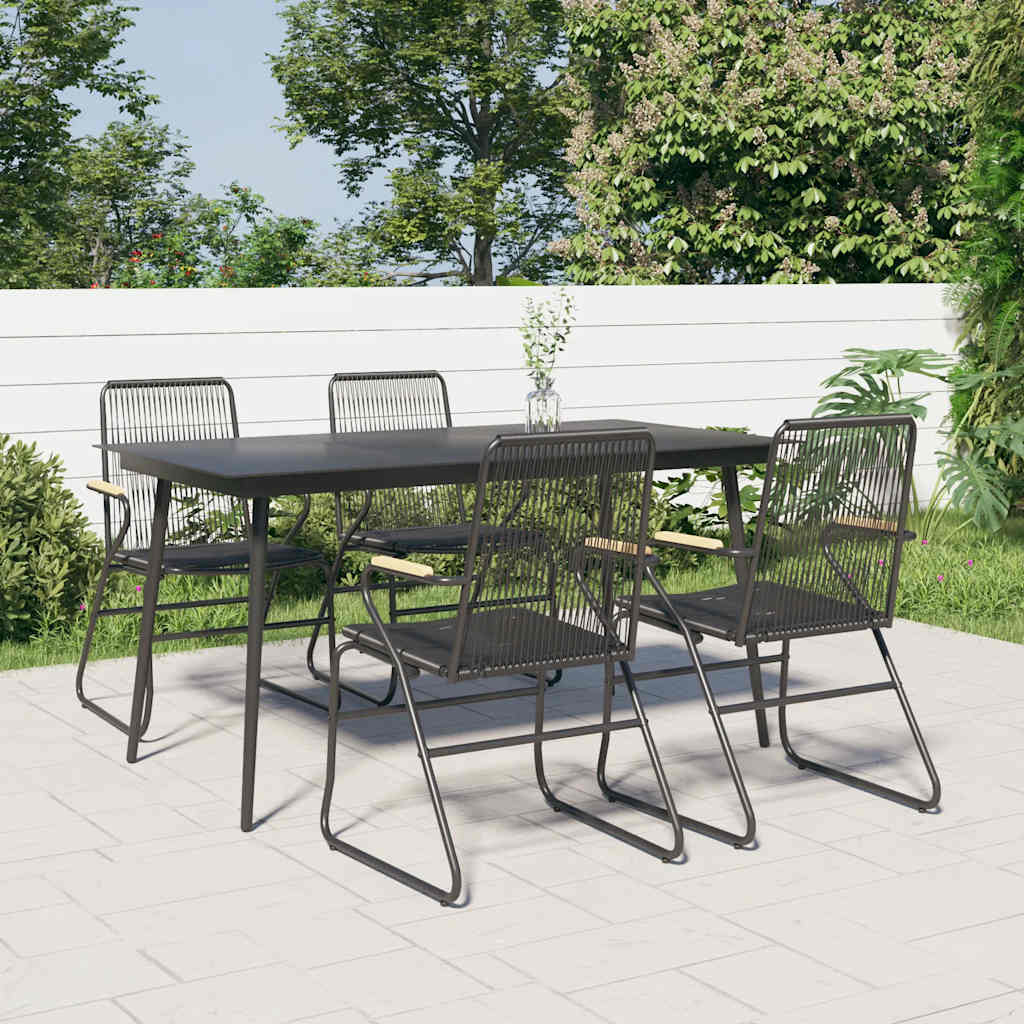 5-dijelni vrtni blagovaonski set od PVC ratana crni Crna