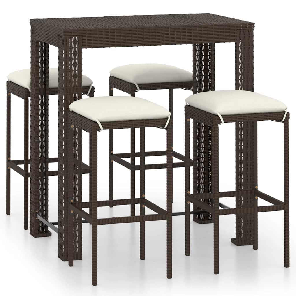 5-dijelni vrtni barski set od poliratana s jastucima smeđi Smeđa 100 cm table length