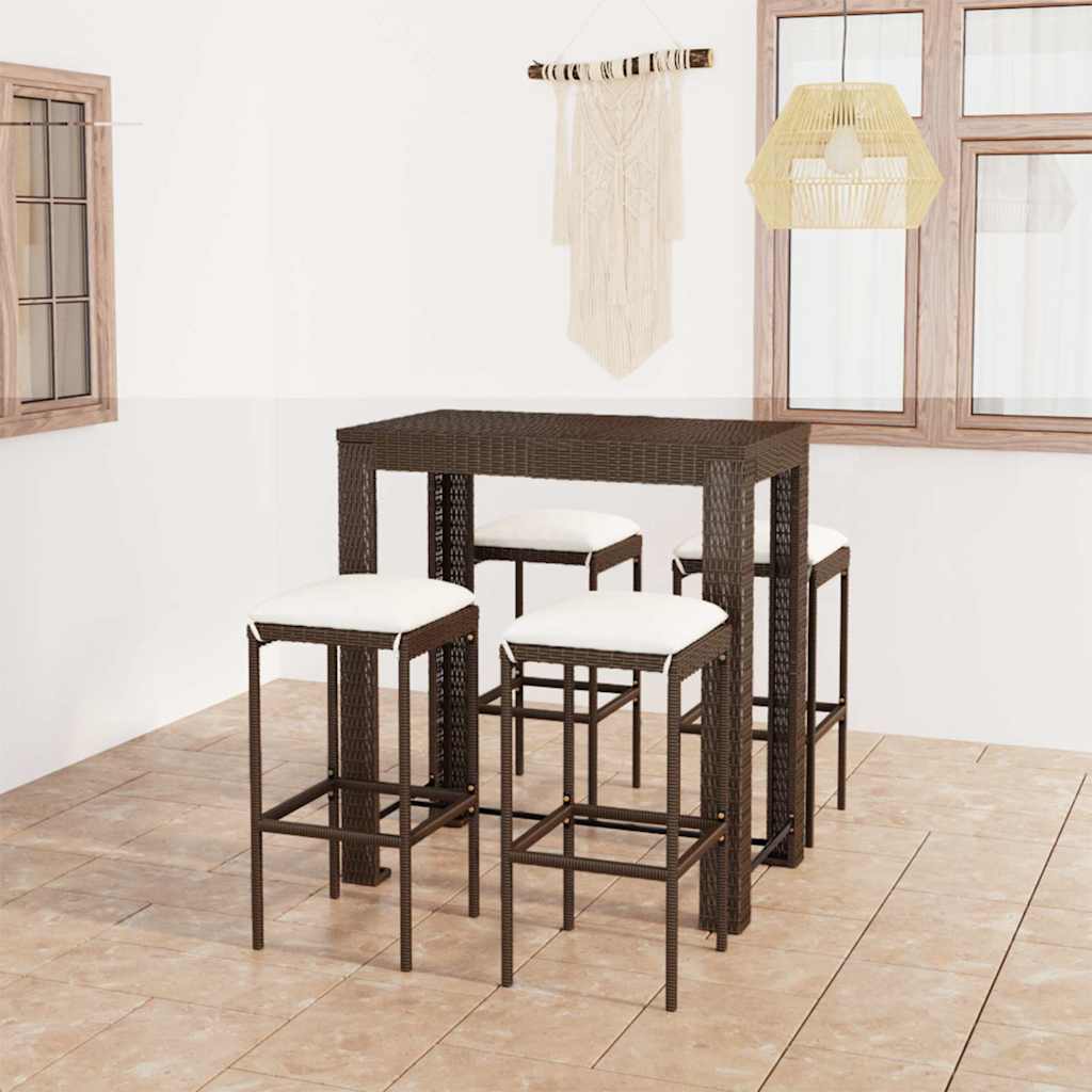 5-dijelni vrtni barski set od poliratana s jastucima smeđi Smeđa 100 cm table length