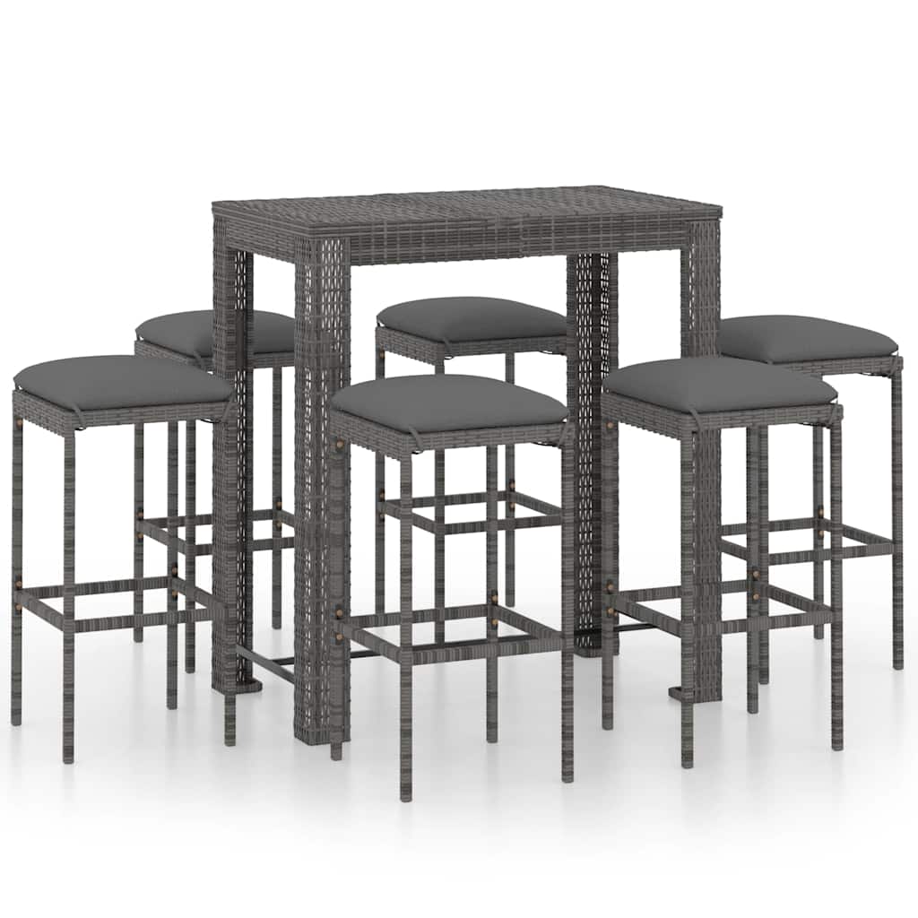 7-dijelni vrtni barski set od poliratana s jastucima sivi Siva 100 cm table length