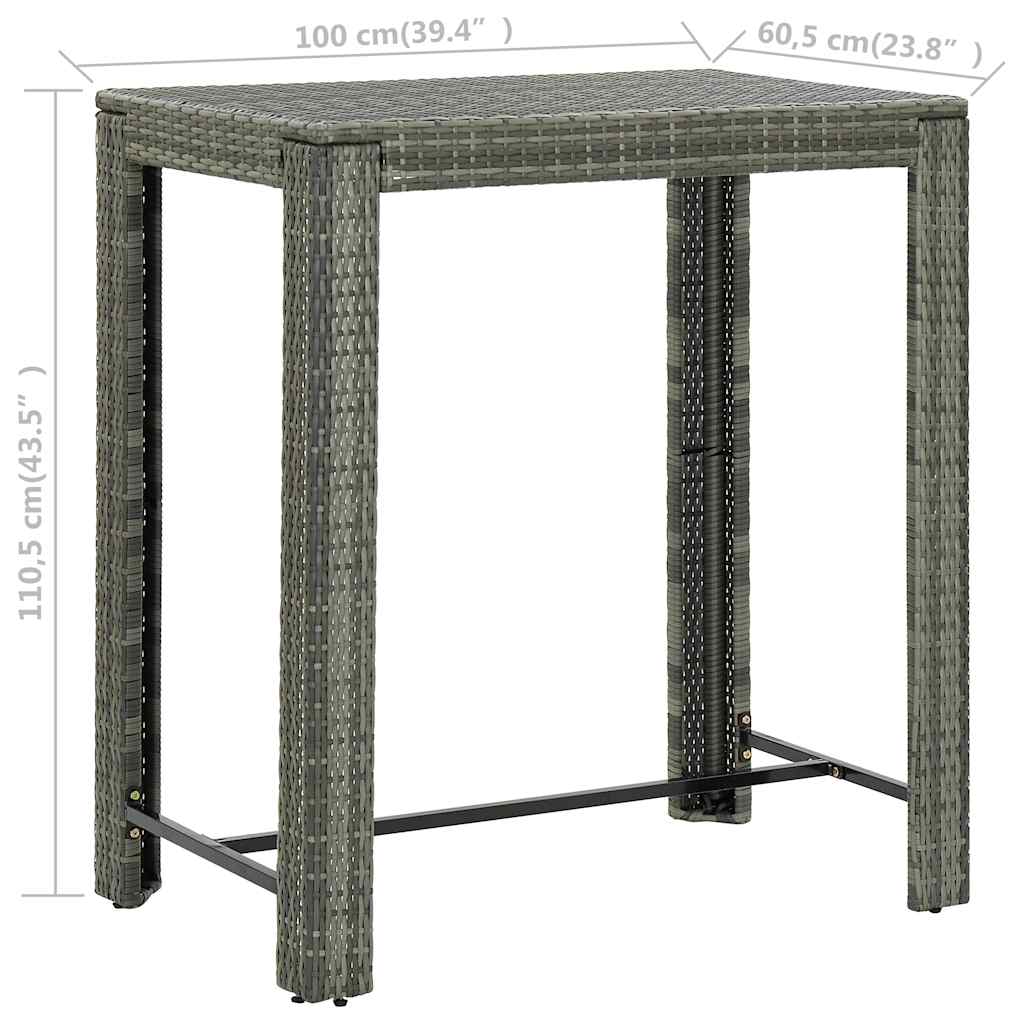 7-dijelni vrtni barski set od poliratana s jastucima sivi Siva 100 cm table length
