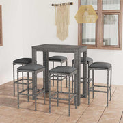 7-dijelni vrtni barski set od poliratana s jastucima sivi Siva 100 cm table length