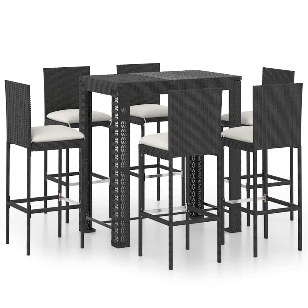 7-dijelni vrtni barski set od poliratana s jastucima crni Crna 100 cm table length