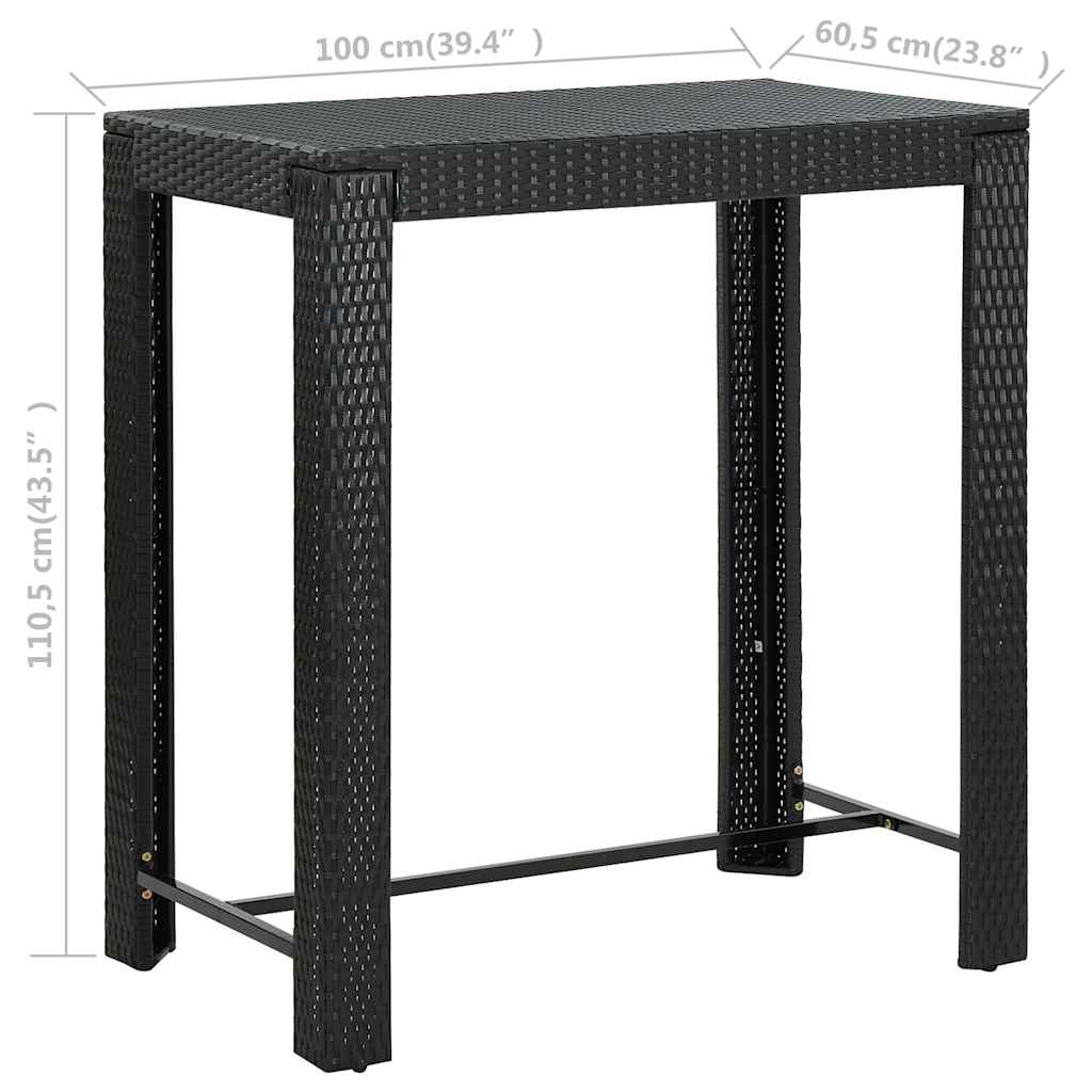 7-dijelni vrtni barski set od poliratana s jastucima crni Crna 100 cm table length