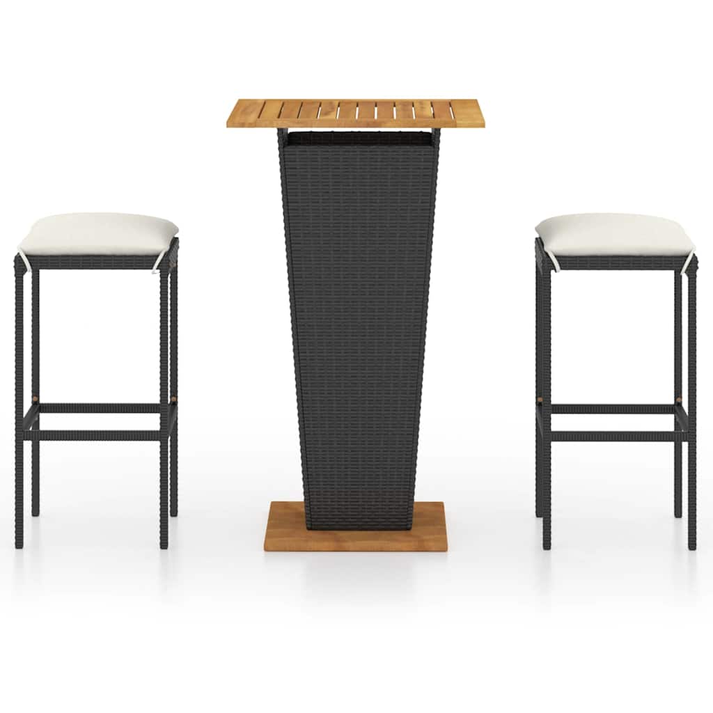 3-dijelni vrtni barski set od poliratana s jastucima crni Crna 60 cm table length