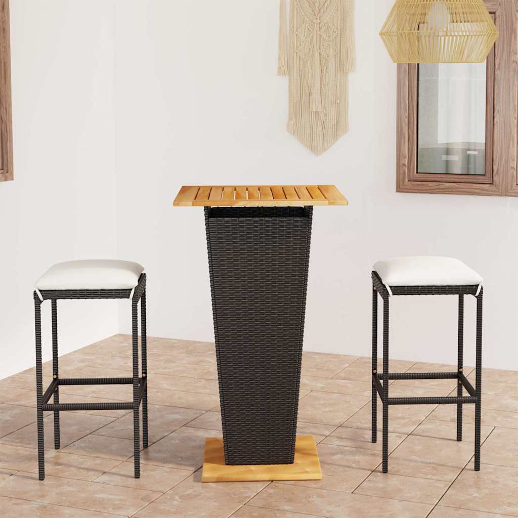 3-dijelni vrtni barski set od poliratana s jastucima crni Crna 60 cm table length
