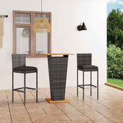 3-dijelni vrtni barski set od poliratana s jastucima sivi Siva 60 cm table length