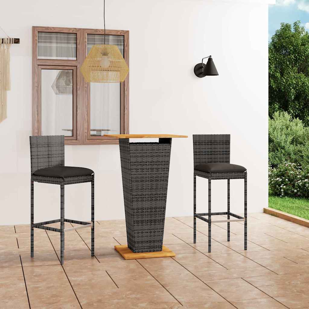 3-dijelni vrtni barski set od poliratana s jastucima sivi Siva 60 cm table length