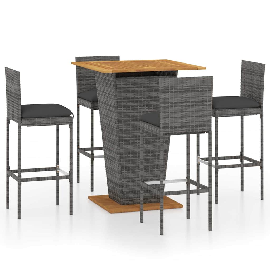 5-dijelni vrtni barski set od poliratana s jastucima sivi Siva 80 cm table length