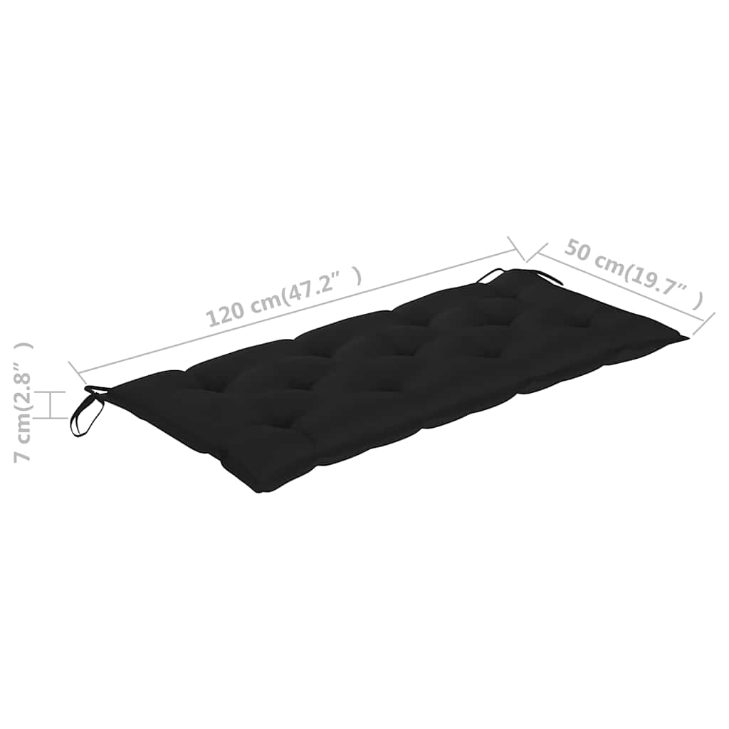 Vrtna klupa s jastukom 120 cm od masivnog bagremovog drva Crna 120 x 50 x 7 cm