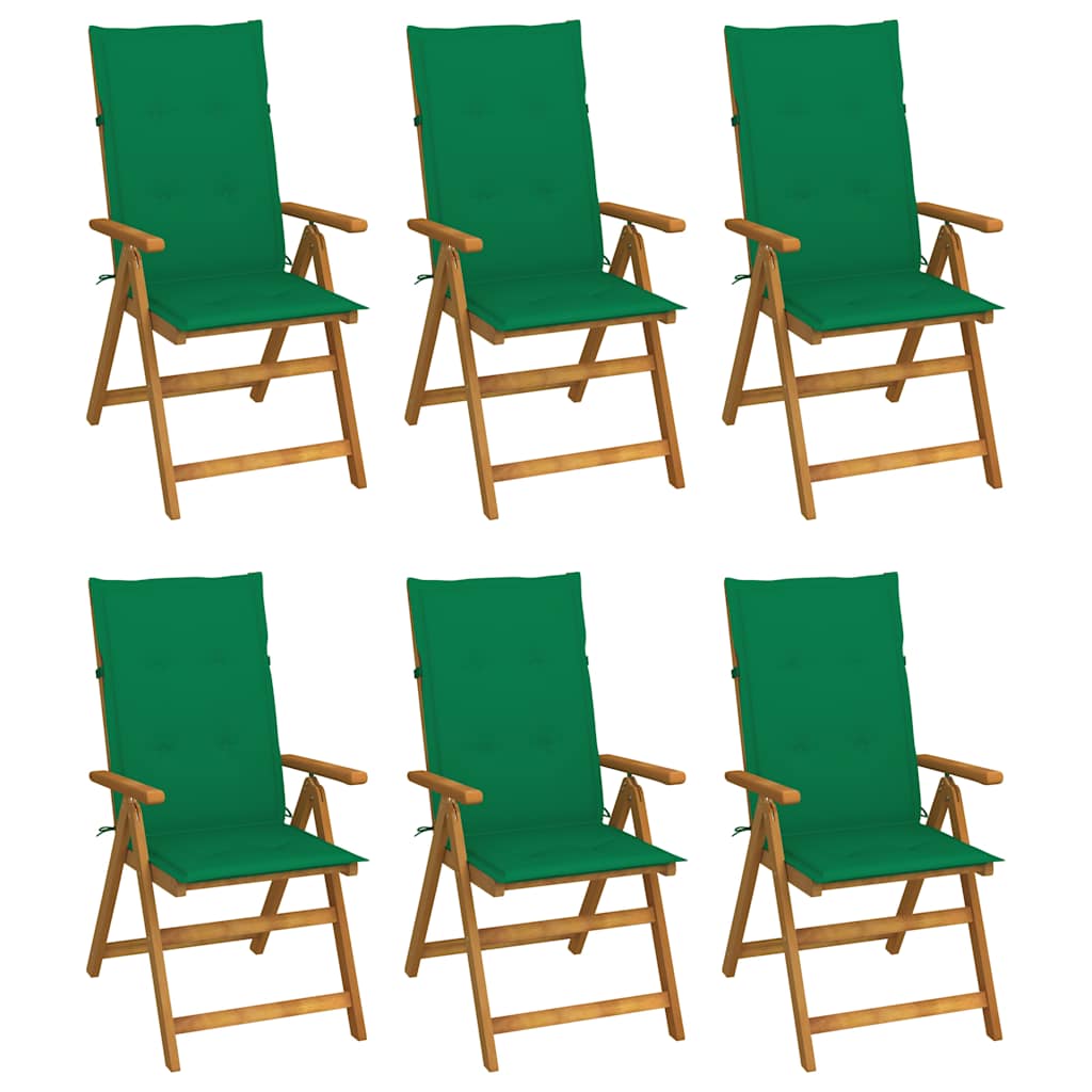 Sklopive stolice 6 kom s jastucima od punog bagremovog drveta Zelena 120 x 50 x 3 cm