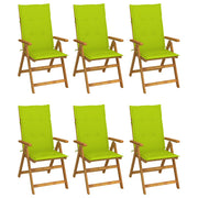 Sklopive stolice 6 kom s jastucima od punog bagremovog drveta Zelena 120 x 50 x 3 cm